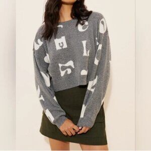 Anthropologie Pilcro Cashmere Love Print Cropped Grey White Sweater size M